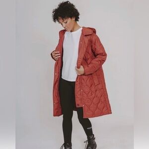 The Normal Brand Quilted Coat Size Small Hood Long Snap Close Burnt Orange NWT